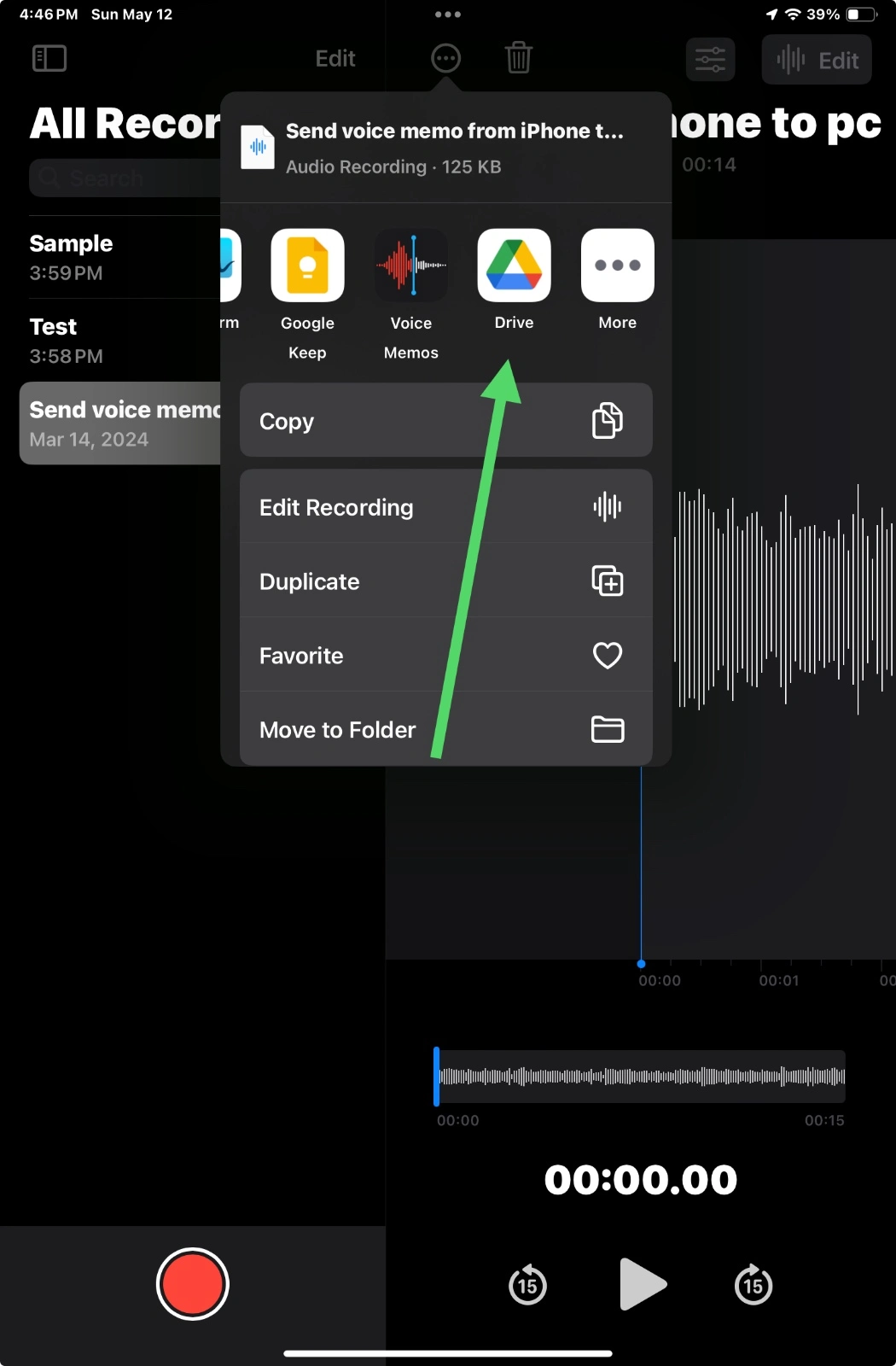 Save the Voice Memo to Google Drive